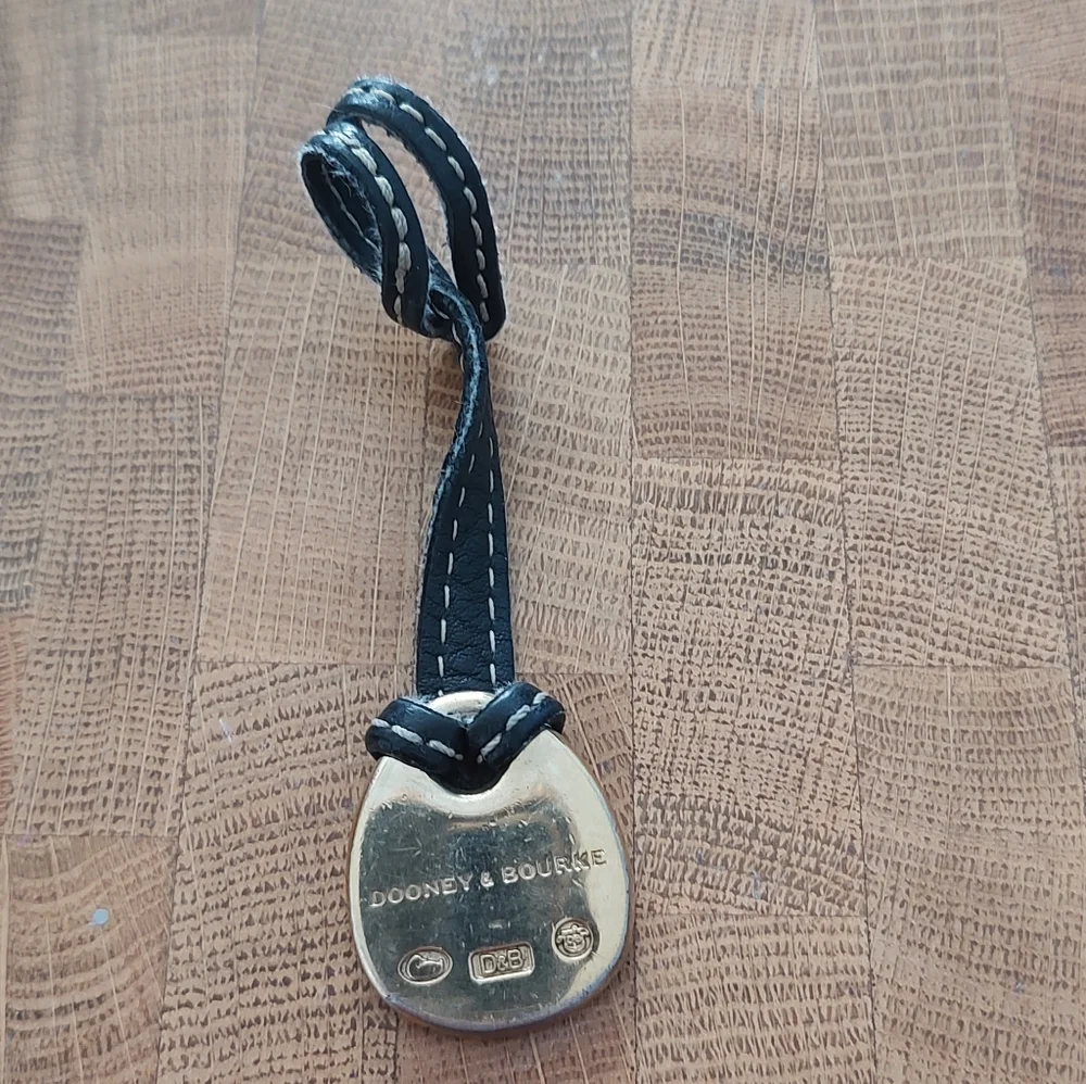 Dooney & Bourke turquoise blue duck key tag fob purse charm brown leather EUC